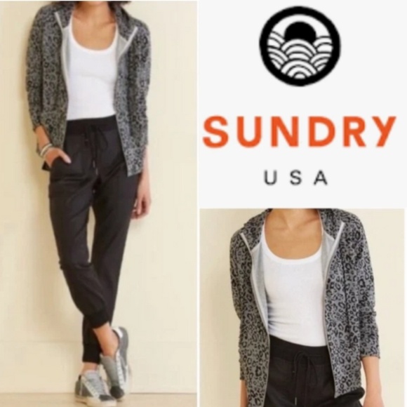 Sundry Jackets & Blazers - SUNDRY grey/black cheeta print zip up hoodie, 1 ( 4/6)  CB2436